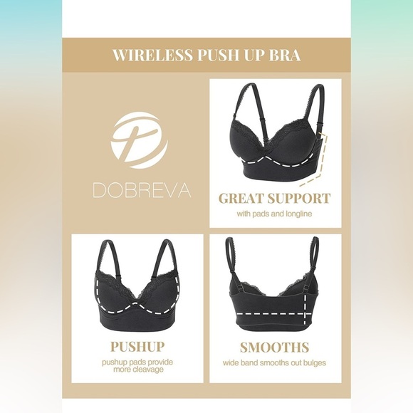 🆕Push Up Bra Wireless Padded No Underwire Bralettes Lace Plunge Bras - Picture 3 of 3